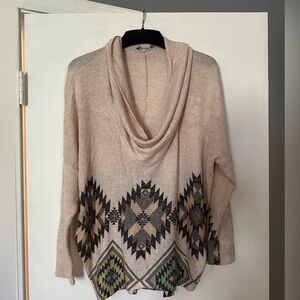 Cozy Beige Patterned Cowl Neck Sweater